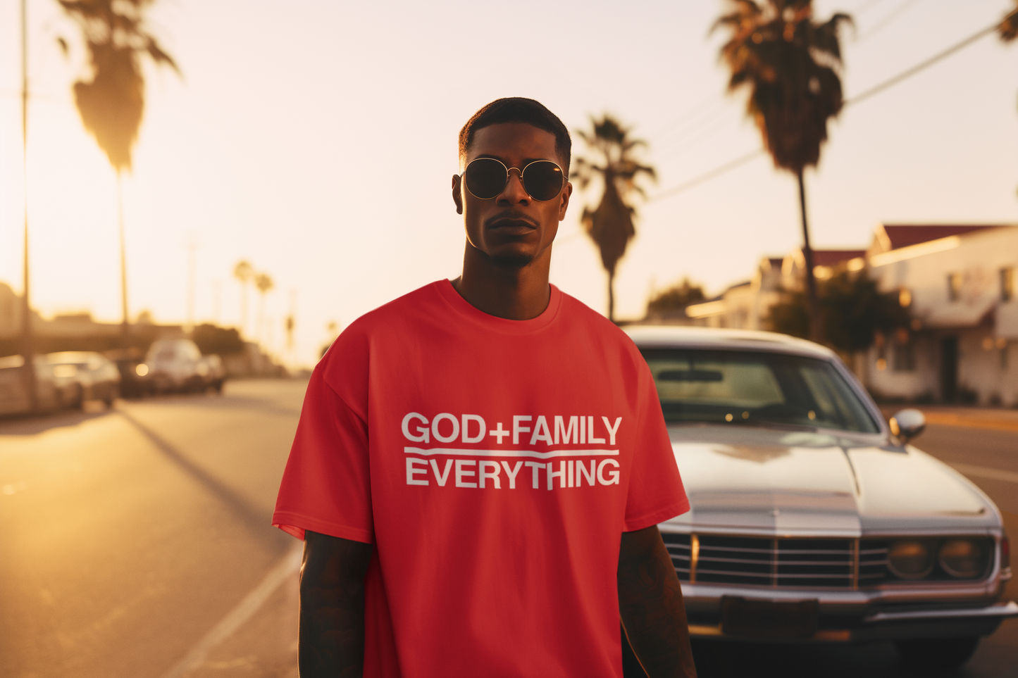 God + Family Over  Everything T-Shirt - Red, S image